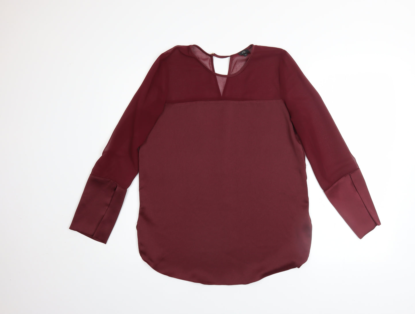 River Island Women Red Long Sleeve Chiffon Blouse Size 8