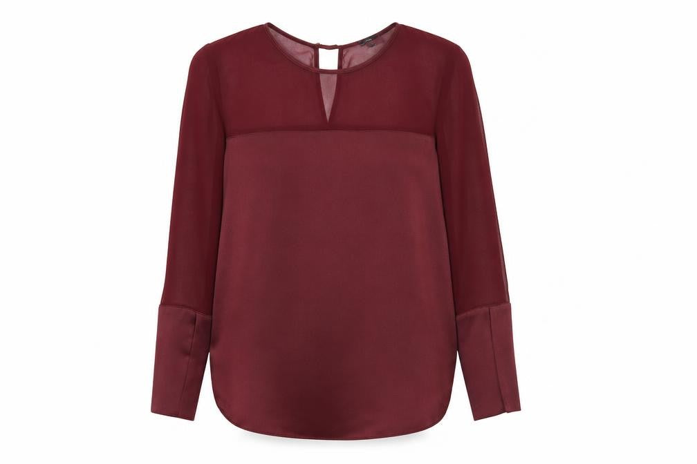 Front view of River Island Women Red Long Sleeve Chiffon Blouse, size 8