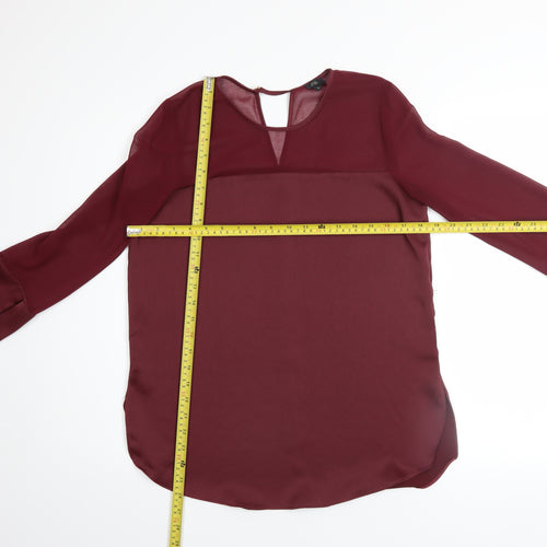 River Island Women Red Long Sleeve Chiffon Blouse Size 8