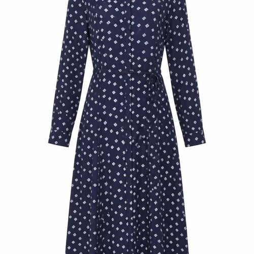 YAYA Women Blue Geometric Midi Shirt Dress Size 10 Long Sleeve