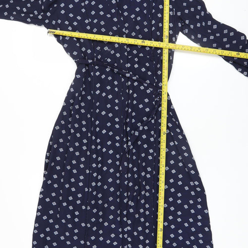 YAYA Women Blue Geometric Midi Shirt Dress Size 10 Long Sleeve