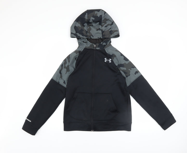 Under Armour Boys Black Camouflage Hooded Full Zip Hoodie Size 10-11 Years