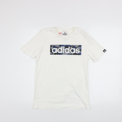 Adidas Boys White Camouflage Logo T-Shirt 11-12 Years Cotton Casual