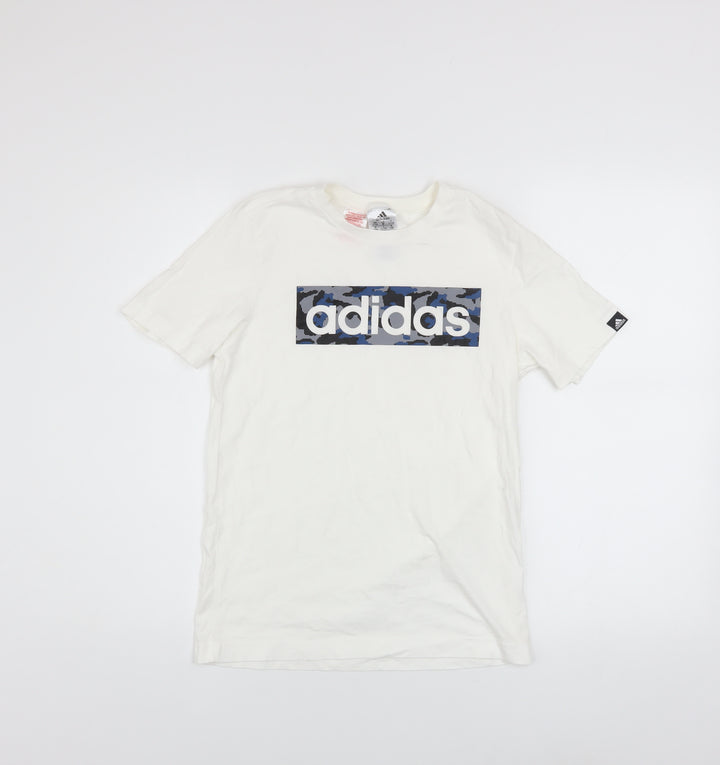 Adidas Boys White Camouflage Logo T-Shirt 11-12 Years Cotton Casual