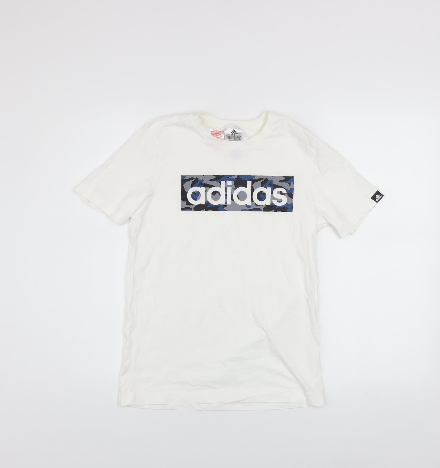 Adidas Boys White Camouflage Logo T-Shirt 11-12 Years Cotton Casual