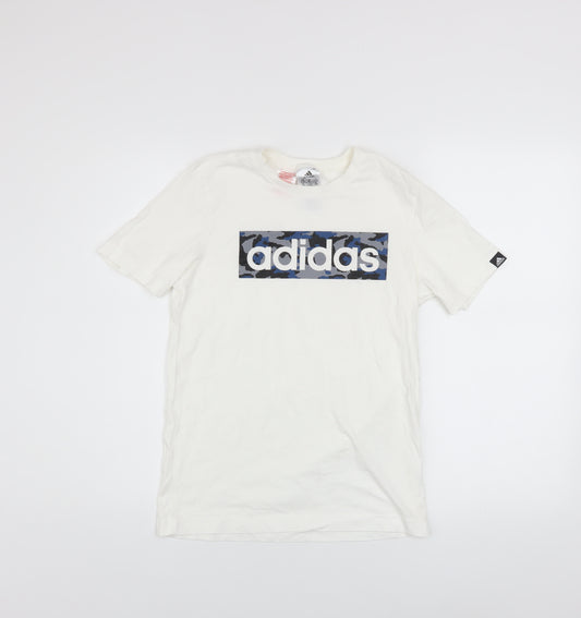 Adidas Boys White Camouflage Logo T-Shirt 11-12 Years Cotton Casual