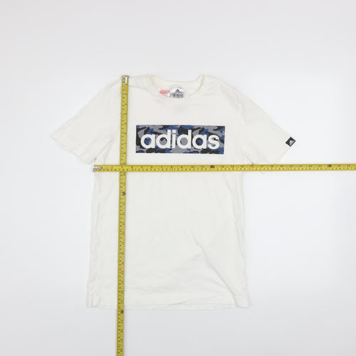 Adidas Boys White Camouflage Logo T-Shirt 11-12 Years Cotton Casual