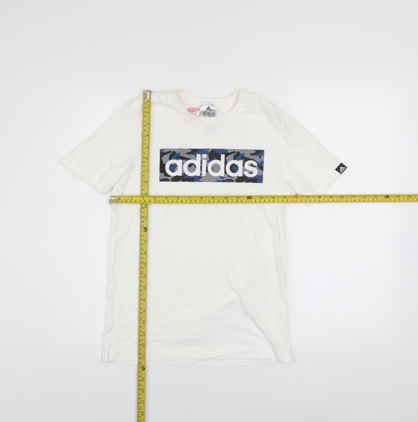 Adidas Boys White Camouflage Logo T-Shirt 11-12 Years Cotton Casual