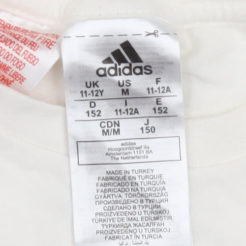 Adidas Boys White Camouflage Logo T-Shirt 11-12 Years Cotton Casual
