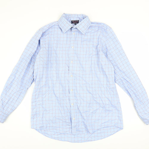 New Haven Men's Blue Check Long Sleeve Regular Fit Shirt 16.5
