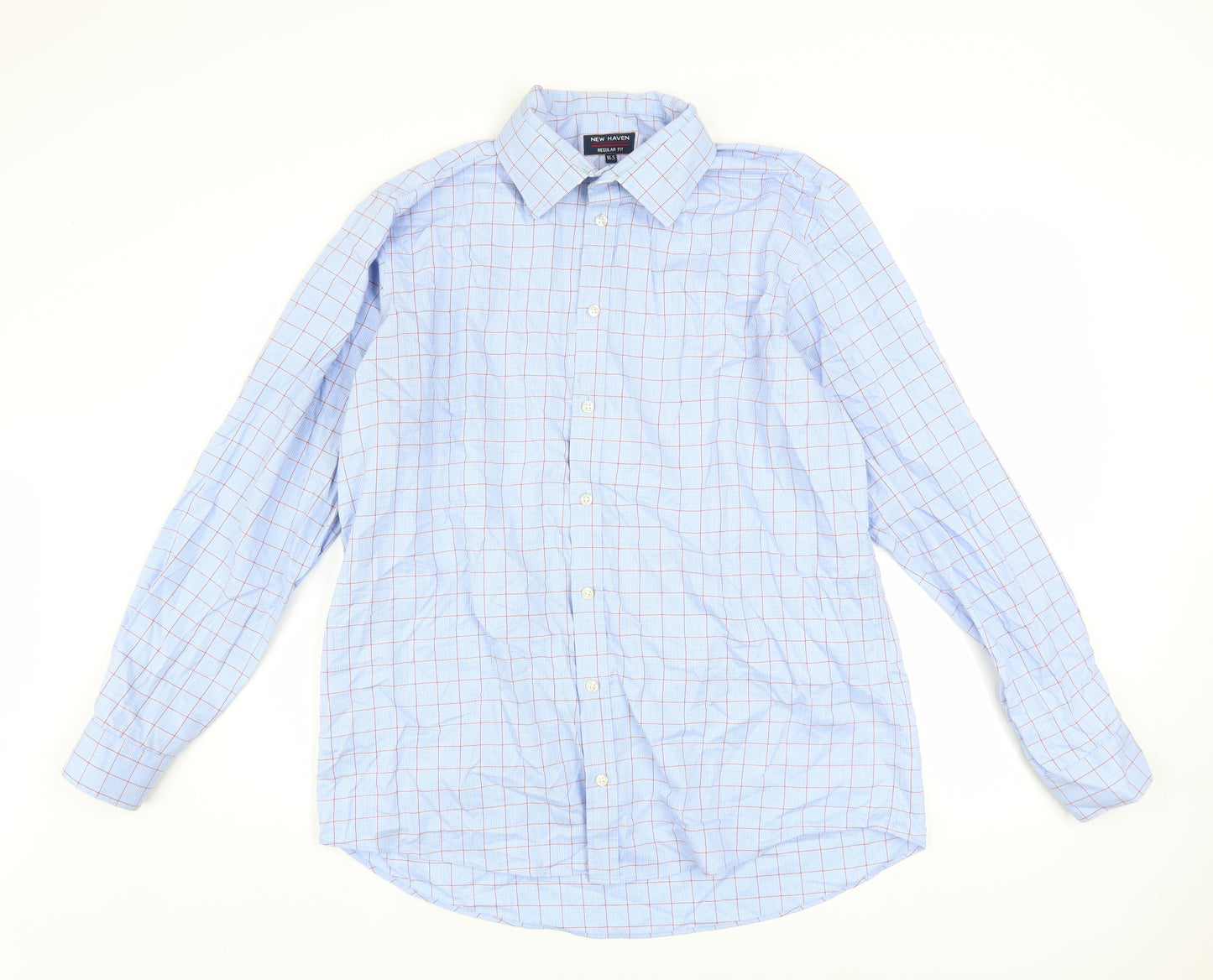 New Haven Men's Blue Check Long Sleeve Regular Fit Shirt 16.5