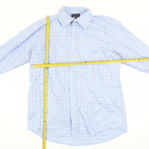 New Haven Men's Blue Check Long Sleeve Regular Fit Shirt 16.5