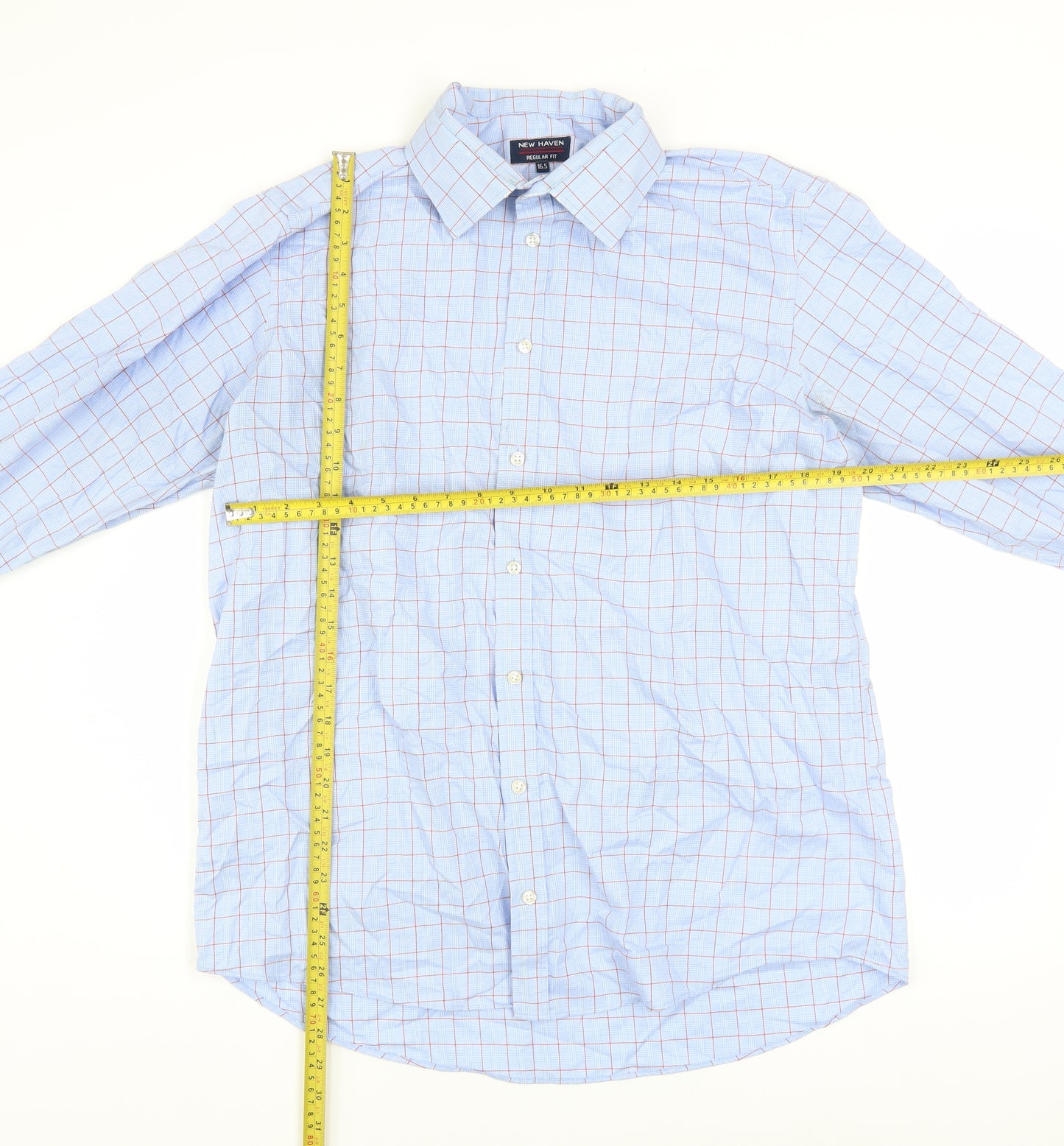 New Haven Men's Blue Check Long Sleeve Regular Fit Shirt 16.5
