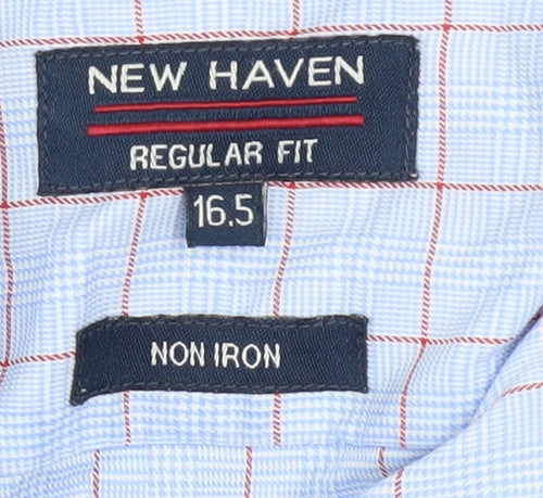 New Haven Men's Blue Check Long Sleeve Regular Fit Shirt 16.5