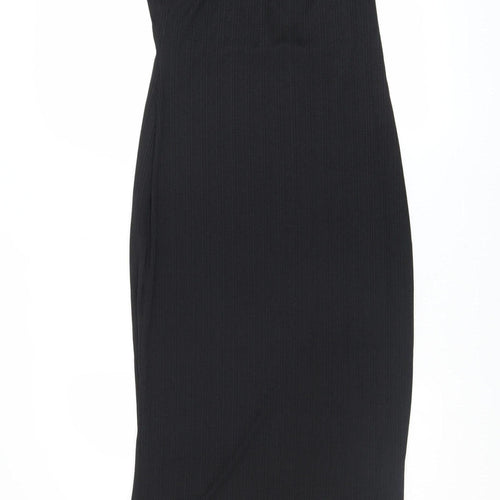 River Island Women's Black One Shoulder Bodycon Midi Dress Size 14