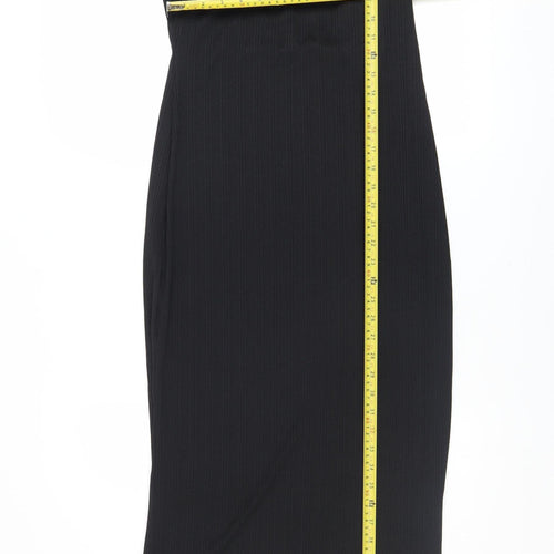 River Island Women's Black One Shoulder Bodycon Midi Dress Size 14