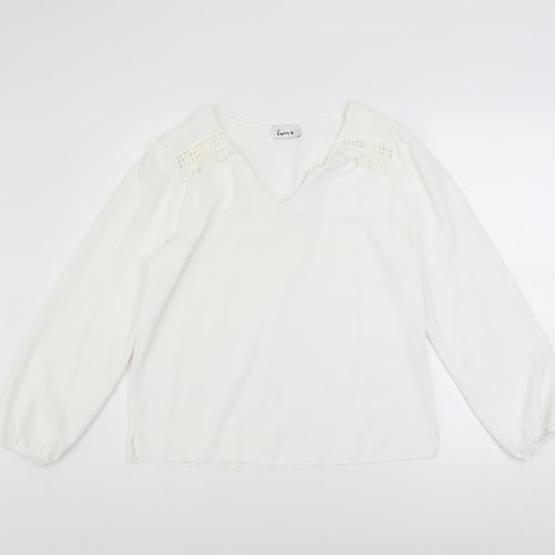 Luna Women White V-Neck Long Sleeve Tunic Blouse Size M