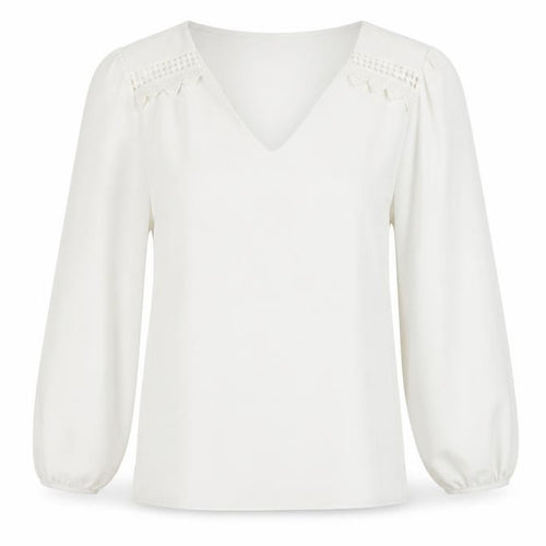 Luna Women White V-Neck Long Sleeve Tunic Blouse Size M