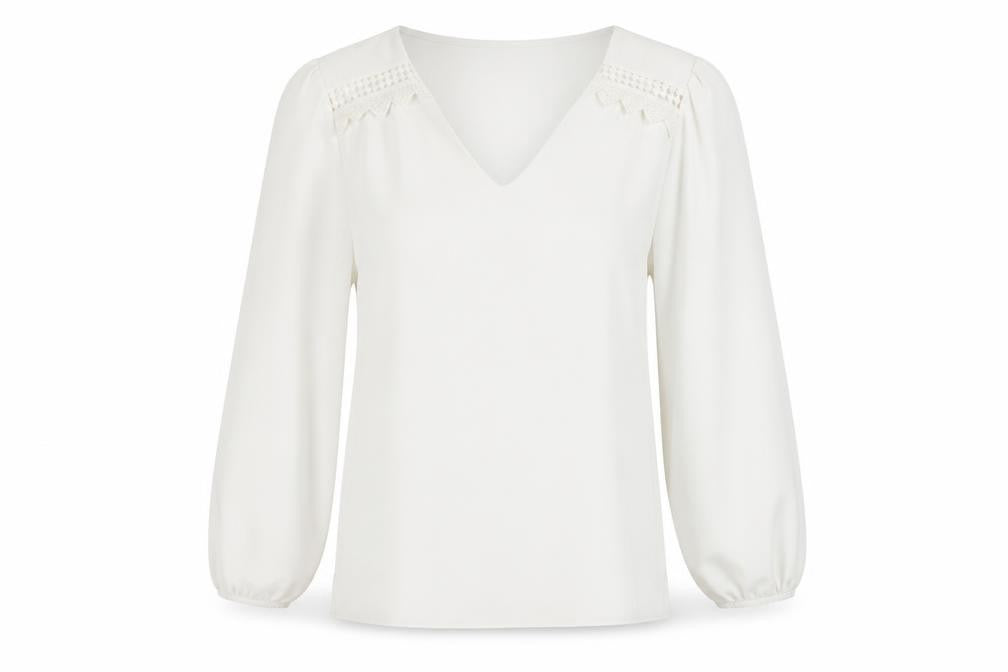 Luna Women White V-Neck Long Sleeve Tunic Blouse Size M