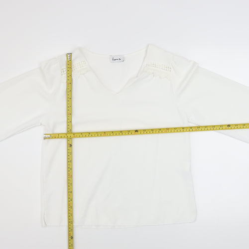 Luna Women White V-Neck Long Sleeve Tunic Blouse Size M