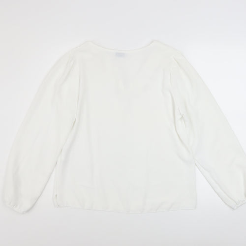 Luna Women White V-Neck Long Sleeve Tunic Blouse Size M