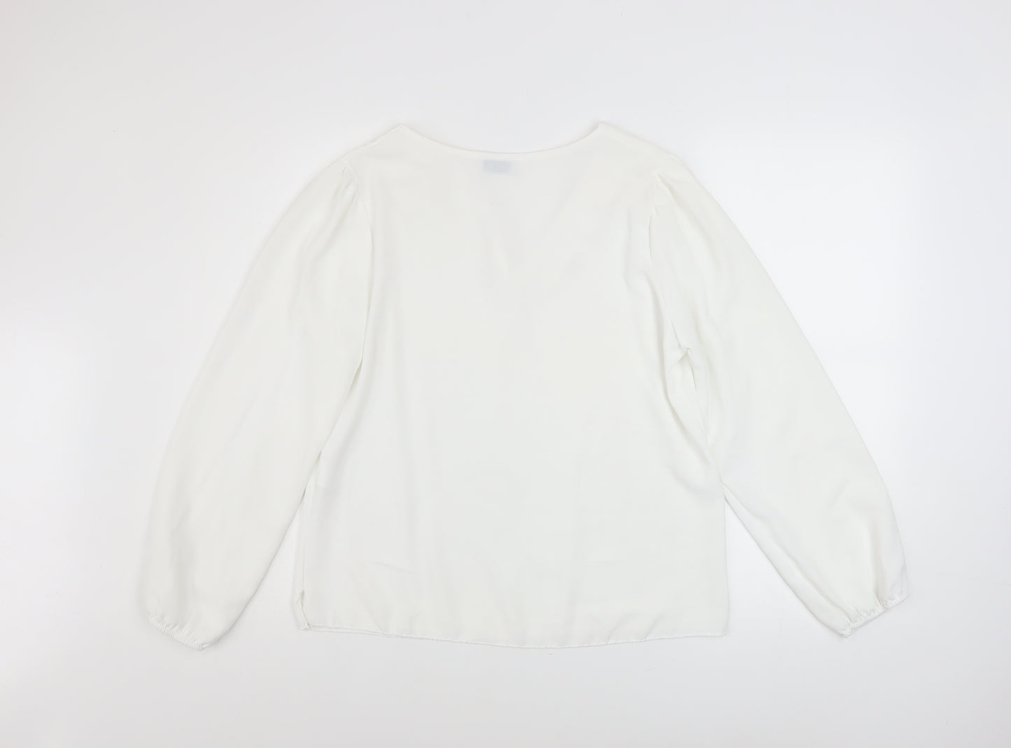 Luna Women White V-Neck Long Sleeve Tunic Blouse Size M