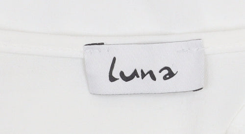 Luna Women White V-Neck Long Sleeve Tunic Blouse Size M
