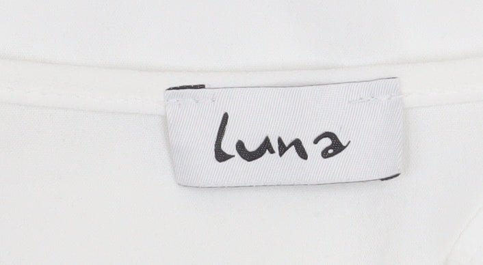 Luna Women White V-Neck Long Sleeve Tunic Blouse Size M
