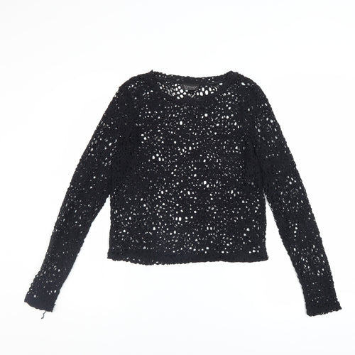 Topshop Women’s Black Crochet Long Sleeve Cropped Blouse UK 12