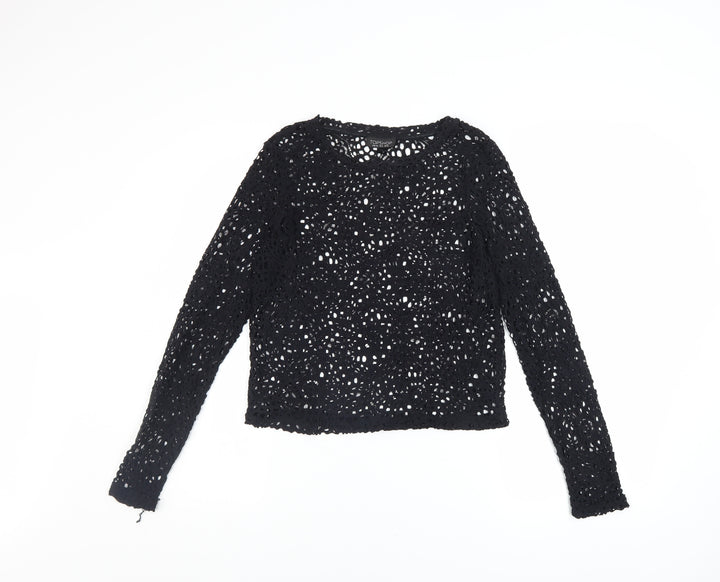Topshop Women’s Black Crochet Long Sleeve Cropped Blouse UK 12
