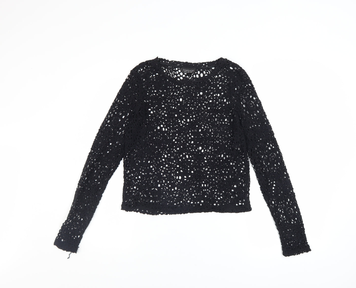 Topshop Women’s Black Crochet Long Sleeve Cropped Blouse UK 12