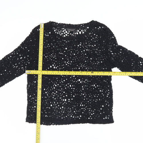 Topshop Women’s Black Crochet Long Sleeve Cropped Blouse UK 12