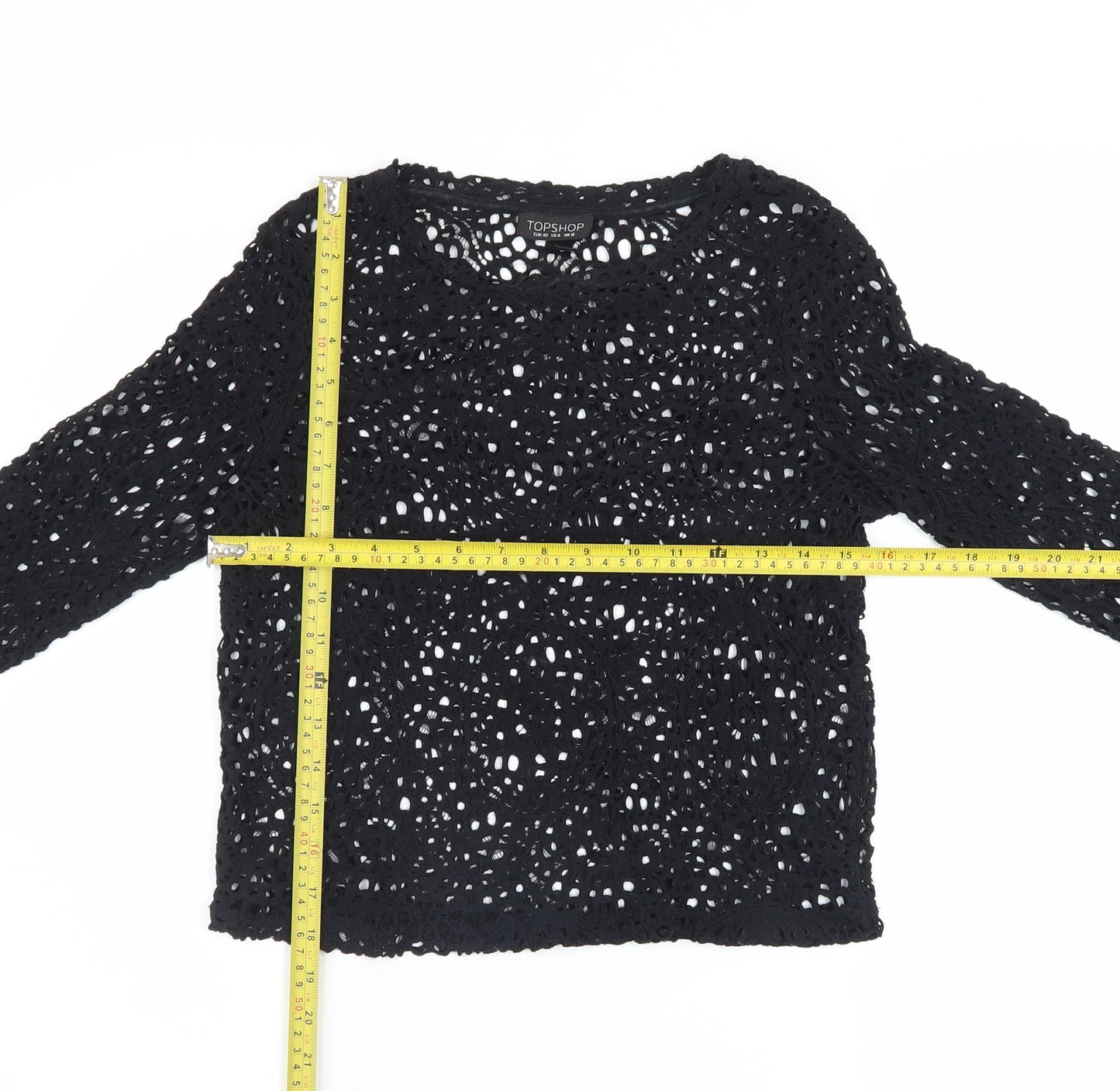 Topshop Women’s Black Crochet Long Sleeve Cropped Blouse UK 12