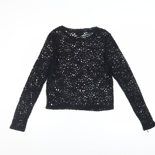 Topshop Women’s Black Crochet Long Sleeve Cropped Blouse UK 12