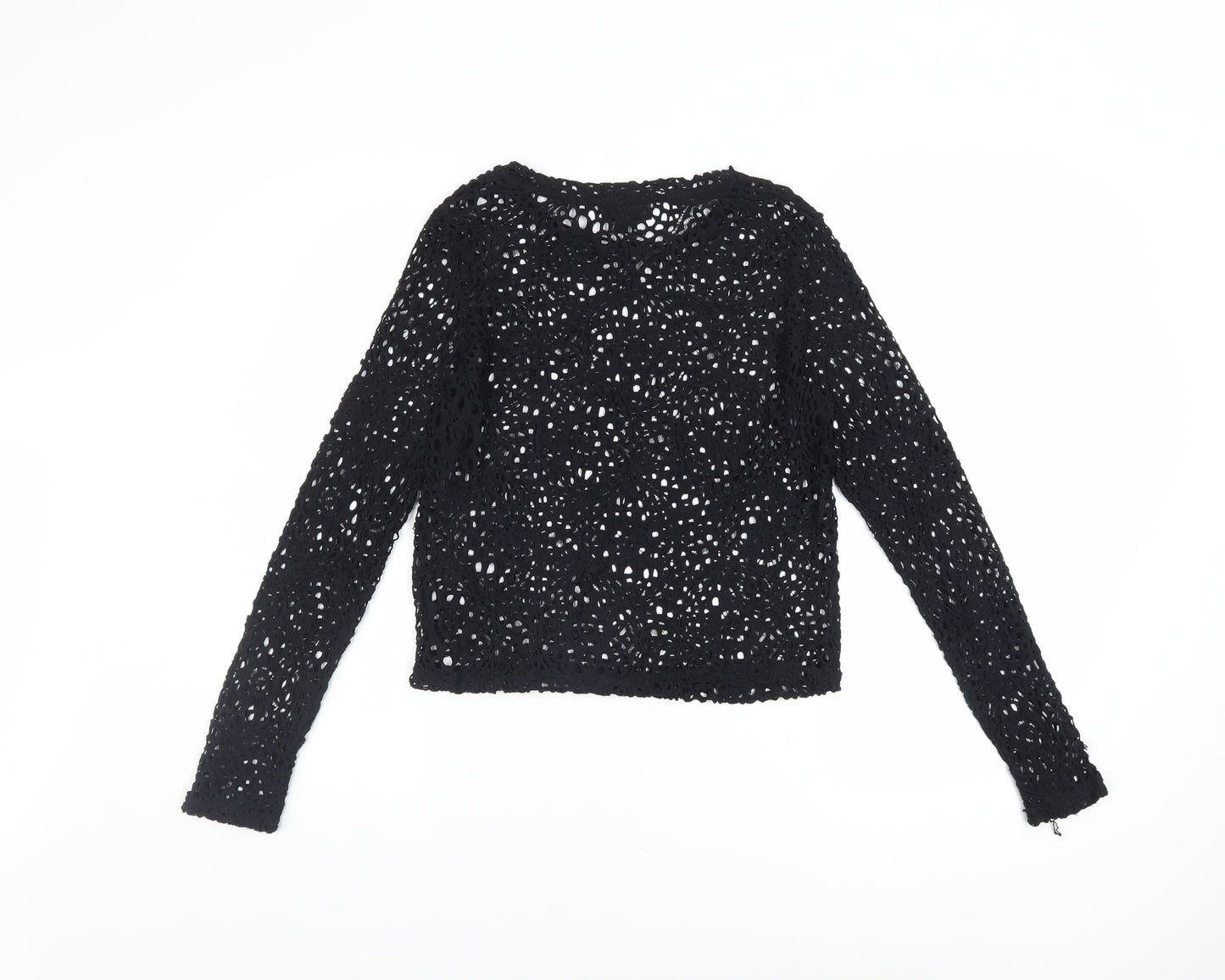Topshop Women’s Black Crochet Long Sleeve Cropped Blouse UK 12