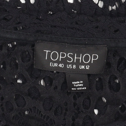 Topshop Women’s Black Crochet Long Sleeve Cropped Blouse UK 12