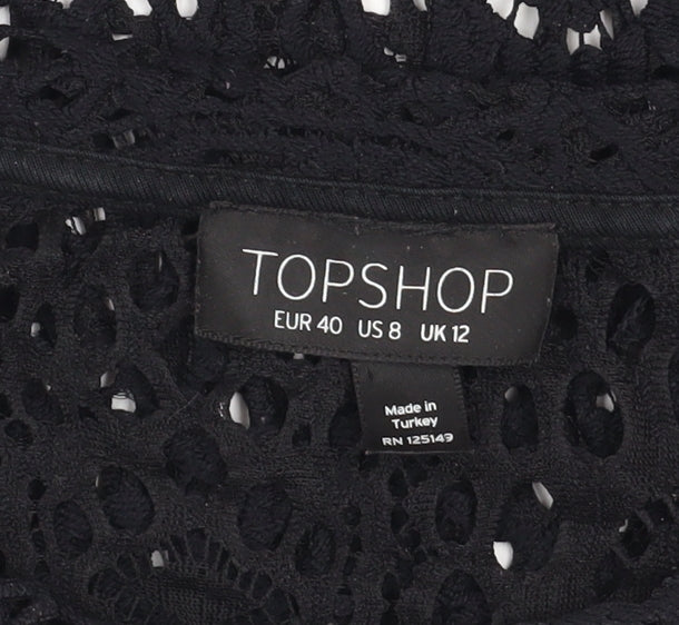 Topshop Women’s Black Crochet Long Sleeve Cropped Blouse UK 12