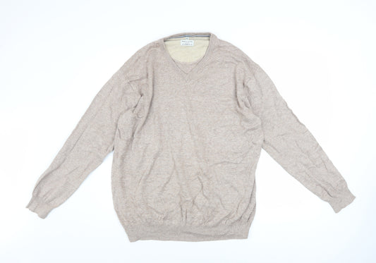 Baileys Men's Beige XL Cotton V-Neck Pullover Jumper