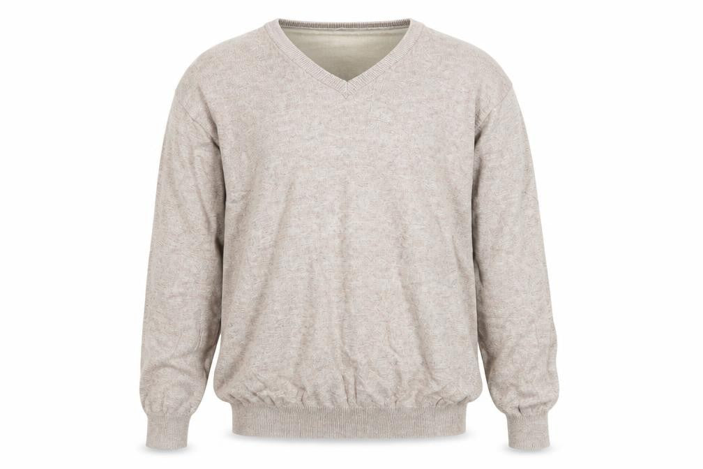 Front view of Baileys Men's Beige XL Cotton V-Neck jumper
