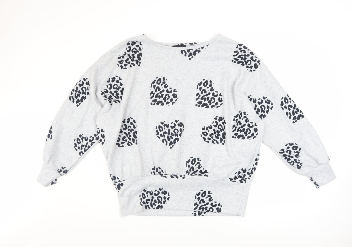 New Look Women's Grey Animal Heart Print Relaxed Pullover Jumper Size M