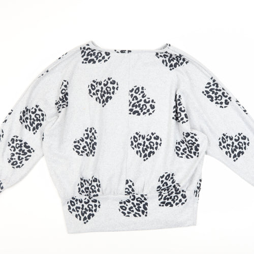 New Look Women's Grey Animal Heart Print Relaxed Pullover Jumper Size M