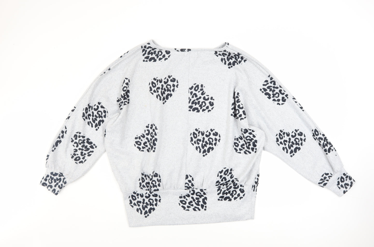 New Look Women's Grey Animal Heart Print Relaxed Pullover Jumper Size M