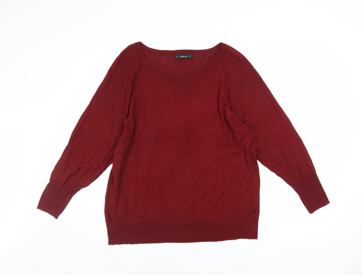 Zara Women Red Knit Pullover Jumper Size S Long Sleeve Scoop Neck