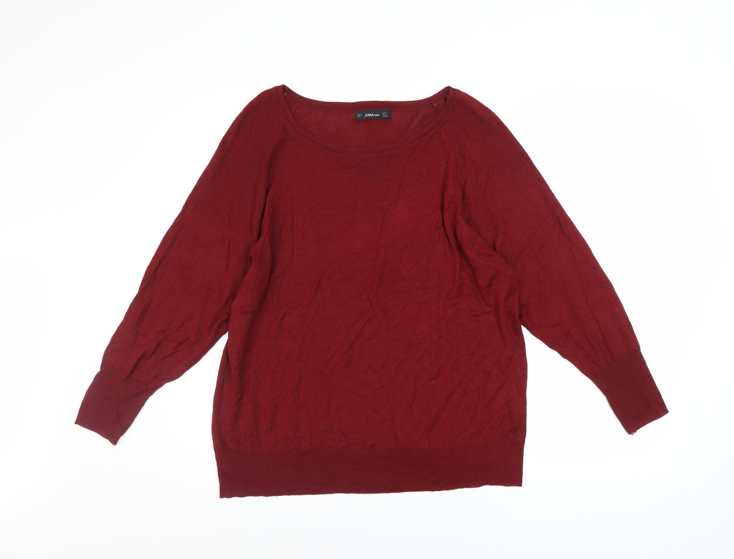 Zara Women Red Knit Pullover Jumper Size S Long Sleeve Scoop Neck