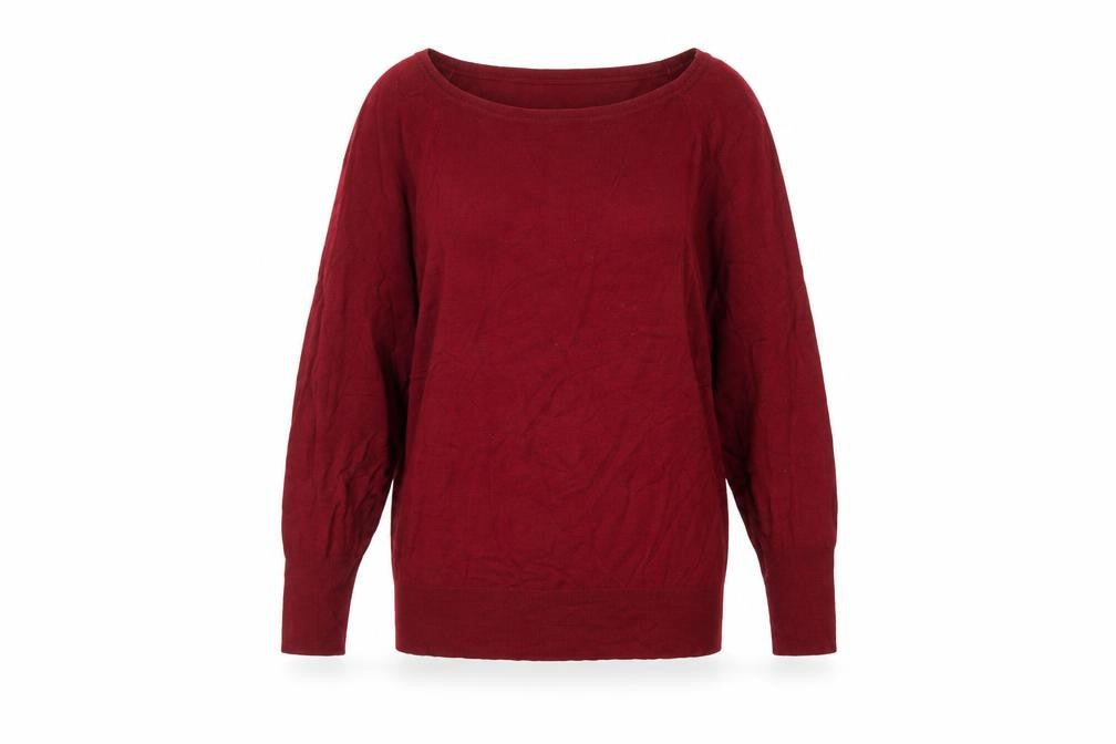 Front view of Zara Women Red Knit jumper, size S, Long Sleeve Scoop Neck