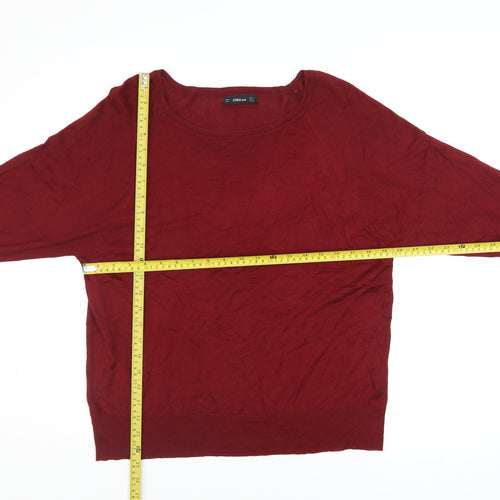 Zara Women Red Knit Pullover Jumper Size S Long Sleeve Scoop Neck
