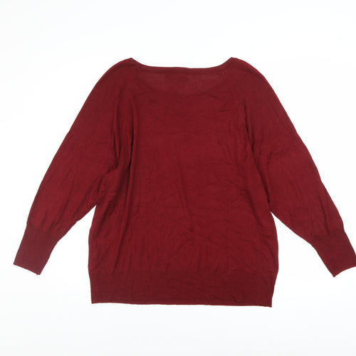 Zara Women Red Knit Pullover Jumper Size S Long Sleeve Scoop Neck