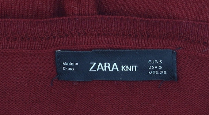 Zara Women Red Knit Pullover Jumper Size S Long Sleeve Scoop Neck
