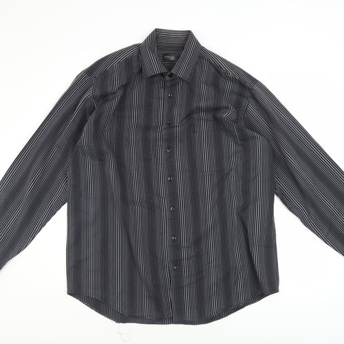 City Line Men's Black Striped Long Sleeve Button-Up Shirt L