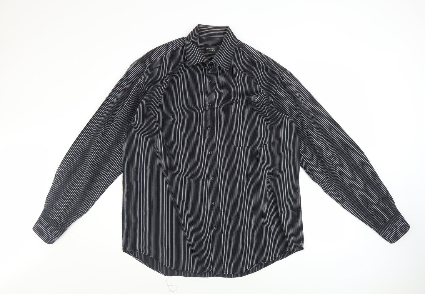 City Line Men's Black Striped Long Sleeve Button-Up Shirt L